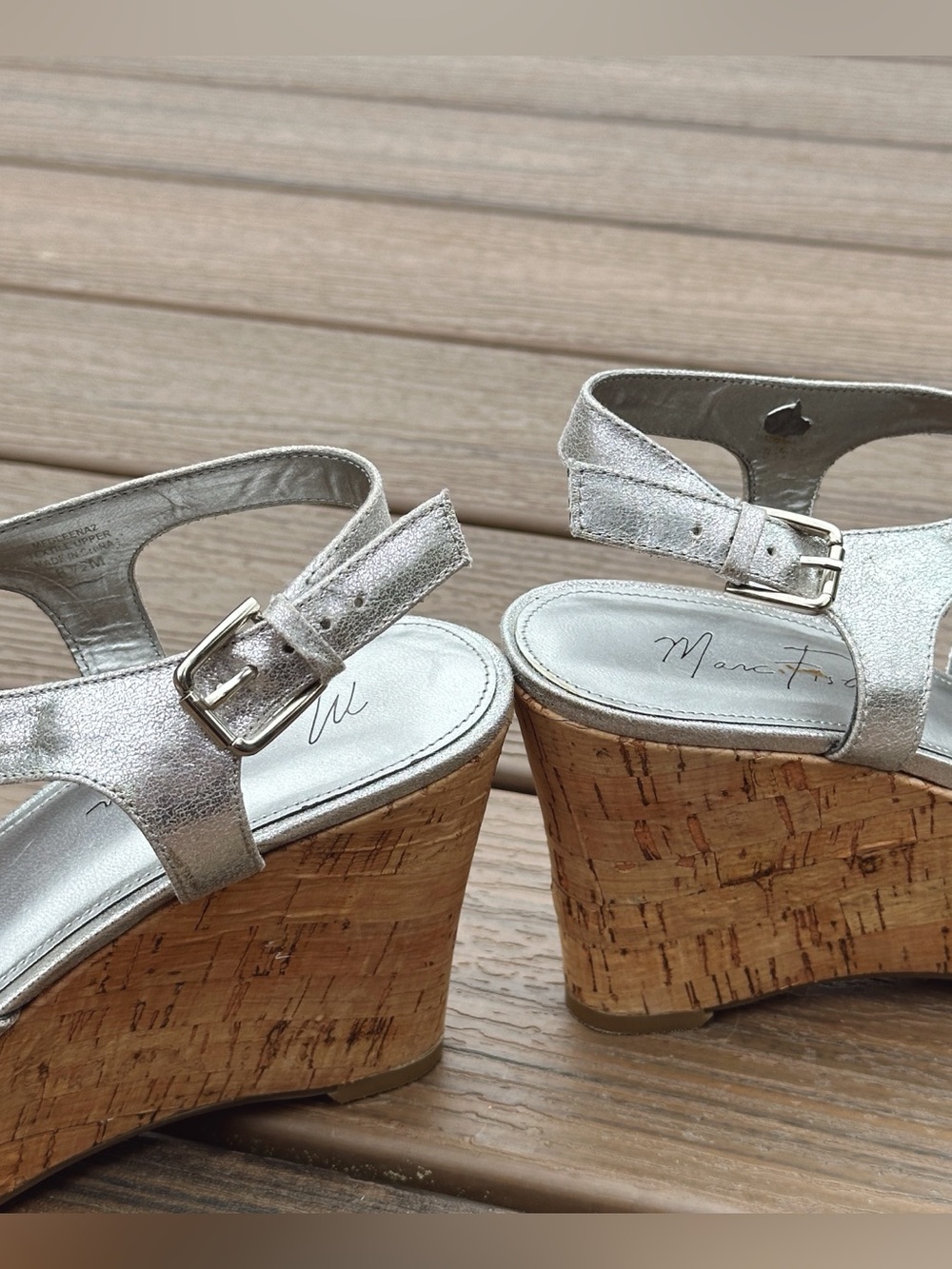 Marc Fisher Silver Cork Wedge Sandals Size 8.5M - Picture 10 of 10